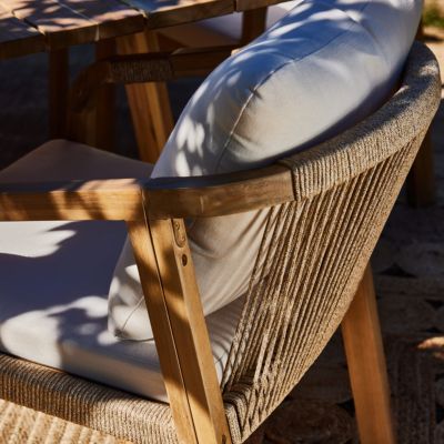 Ensemble table en céramique en terre cuite 205x105 et 6 chaises en corde beige - Java Light & Siena
