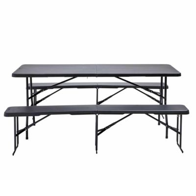 Ensemble table et 2 bancs pliants en PEHD  Oviala