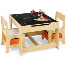 Ensemble Table et 2 Chaises avec 2 boits de rangement pour Enfants Table double face table dessin en boît