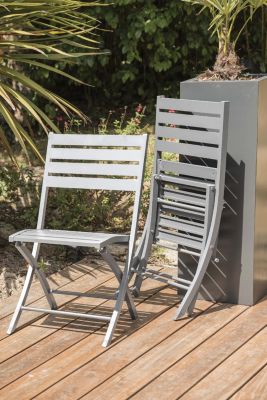 Ensemble table et 2 chaises de jardin Marius aluminium gris City Garden