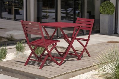 Ensemble table et 2 chaises de jardin Marius aluminium rouge carmin City Garden