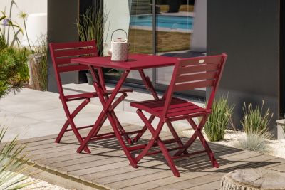 Ensemble table et 2 chaises de jardin Marius aluminium rouge carmin City Garden