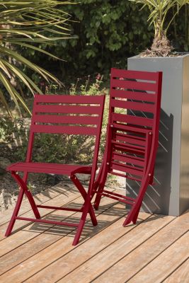 Ensemble table et 2 chaises de jardin Marius aluminium rouge carmin City Garden
