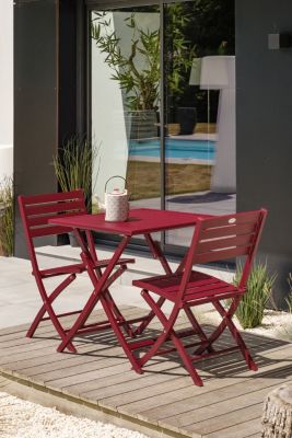 Ensemble table et 2 chaises de jardin Marius aluminium rouge carmin City Garden