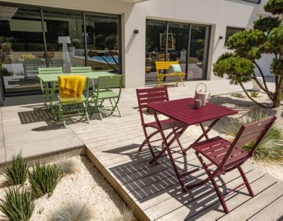 Ensemble table et 2 chaises de jardin Marius aluminium rouge carmin City Garden