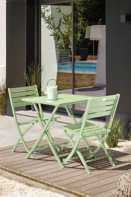 Ensemble table et 2 chaises de jardin Marius aluminium vert lagune City Garden