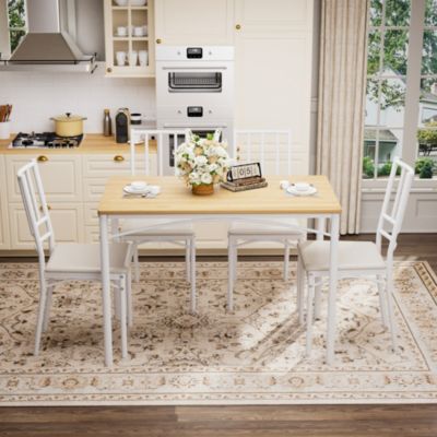 Ensemble table et 4 chaises 110x60 cm en bois et acier blanc naturel