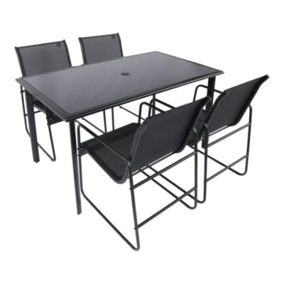 Ensemble table et 4 chaises de jardin Krista acier et verre noir GoodHome