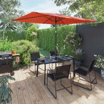 Ensemble table et 4 chaises de jardin Krista acier et verre noir GoodHome