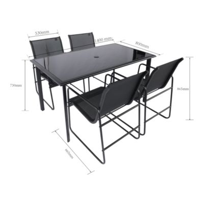 Ensemble table et 4 chaises de jardin Krista acier et verre noir GoodHome