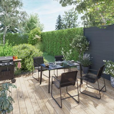 Ensemble table et 4 chaises de jardin Krista acier et verre noir GoodHome