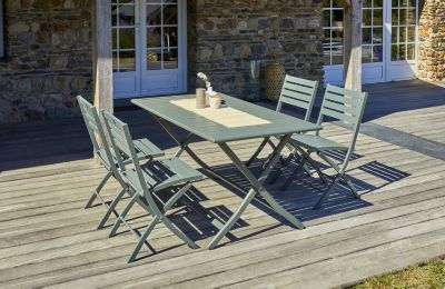Ensemble table et 4 chaises de jardin Marius aluminium vert kaki City Garden