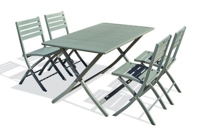 Ensemble table et 4 chaises de jardin Marius aluminium vert kaki City Garden