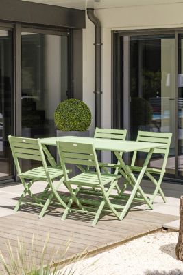 Ensemble table et 4 chaises de jardin Marius aluminium vert lagune City Garden
