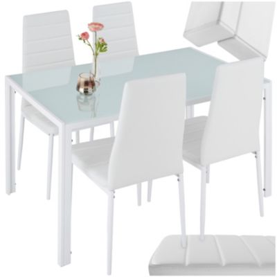 Ensemble table et 4 chaises salle à manger blanc en acier plateau verre 120x70x75cm confort élevé