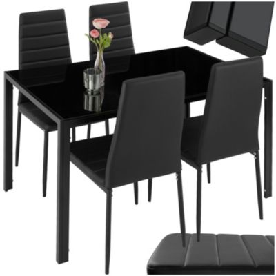Ensemble table et 4 chaises salle à manger en acier verre noir design 120x70x75cm confort