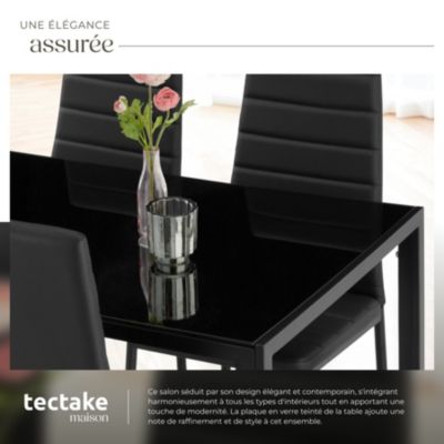 Ensemble table et 4 chaises salle à manger en acier verre noir design 120x70x75cm confort