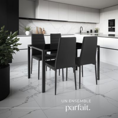 Ensemble table et 4 chaises salle à manger en acier verre noir design 120x70x75cm confort