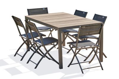 Ensemble table et 6 chaises de jardin Boston aluminium imitation bois clair DCB Garden