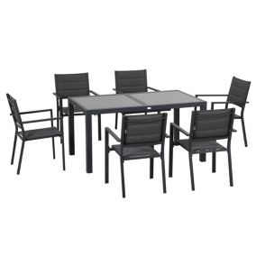 Ensemble table et chaise de jardin aluminium gris 6 personnes table rectangulaire 150.0 x 90.0 cm
