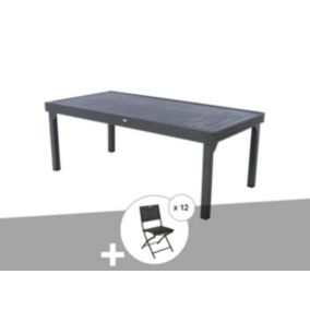 Ensemble table et chaise de jardin hesperide aluminium gris 12 personnes table rectangulaire 320.0 x 100.0 cm