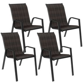Ensemble table et chaise de jardin OUTSUNNY resine tressee marron 4 personnes table rectangulaire 52.0 x 70 cm
