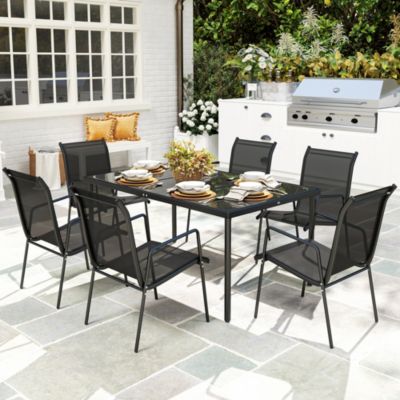 Set Salon Jardin LafeuR - Table Rectangulaire 110x70cm + 6 Chaises - Noir Et Blanc