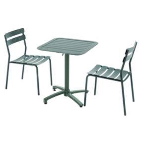 Ensemble table et chaise de jardin oviala aluminium vert 2 personnes table carre 70.0 x 70 cm