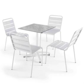 Ensemble table et chaise de jardin oviala marbre blanc 4 personnes table carre 70.0 x 70 cm