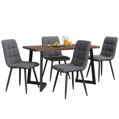 Ensemble table et chaises 117x68x75 cm avec 4 chaises, table MDF noyer, chaises rembourrées lin pieds métal