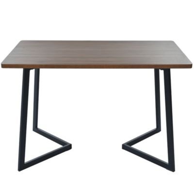 Ensemble table et chaises 117x68x75 cm avec 4 chaises, table MDF noyer, chaises rembourrées lin pieds métal