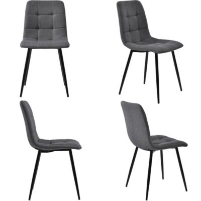 Ensemble table et chaises 117x68x75 cm avec 4 chaises, table MDF noyer, chaises rembourrées lin pieds métal