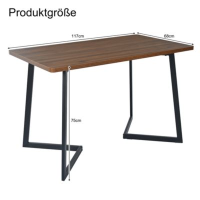 Ensemble table et chaises 117x68x75 cm avec 4 chaises, table MDF noyer, chaises rembourrées lin pieds métal