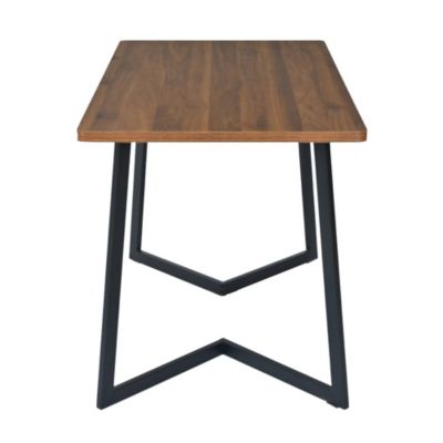Ensemble table et chaises 117x68x75 cm avec 4 chaises, table MDF noyer, chaises rembourrées lin pieds métal