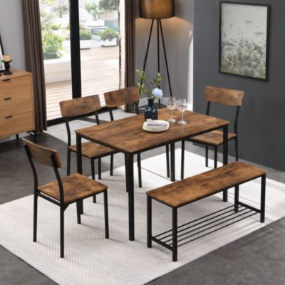 Ensemble table et chaises 120x75x75 cm avec 4 chaises et 1 banc, plateau MDF et structure métal