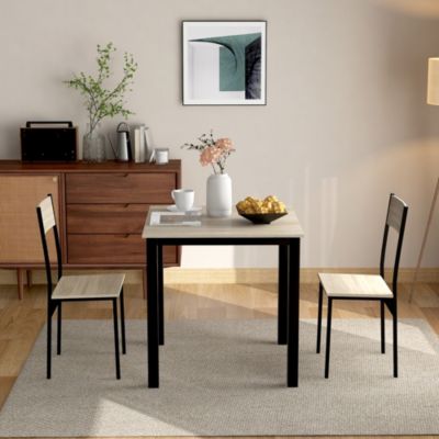 Ensemble table et chaises 70x70x75 cm avec 2 chaises, table carrée structure métal style minimaliste