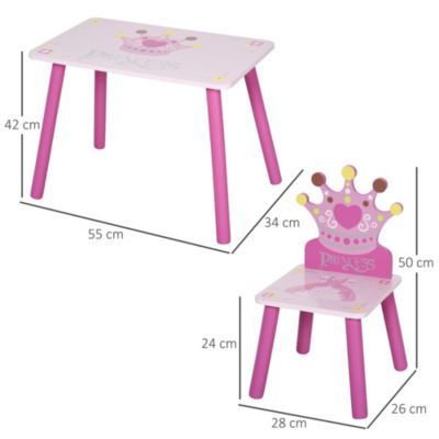 Ensemble table et chaises enfant design princesse motif couronne bois pin MDF rose