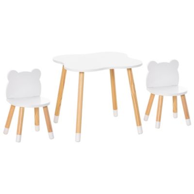 Ensemble table et chaises enfant design scandinave motif ourson bois pin MDF blanc