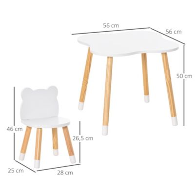 Ensemble table et chaises enfant design scandinave motif ourson bois pin MDF blanc