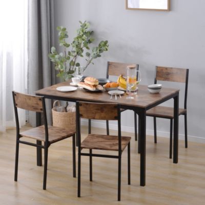 Ensemble Table et Chaises - Table 108x65 cm MDF avec 4 Chaises Métal, Surface PVC, design Gain de Place, Marron