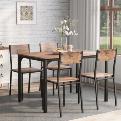 Ensemble Table et Chaises - Table 108x65 cm MDF avec 4 Chaises Métal, Surface PVC, design Gain de Place, Marron