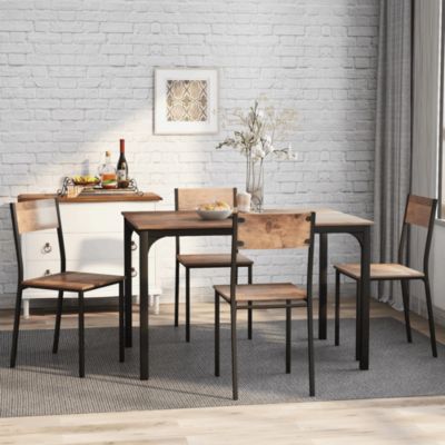 Ensemble Table et Chaises - Table 108x65 cm MDF avec 4 Chaises Métal, Surface PVC, design Gain de Place, Marron
