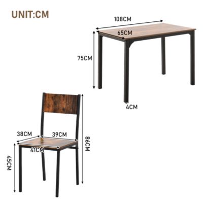 Ensemble Table et Chaises - Table 108x65 cm MDF avec 4 Chaises Métal, Surface PVC, design Gain de Place, Marron