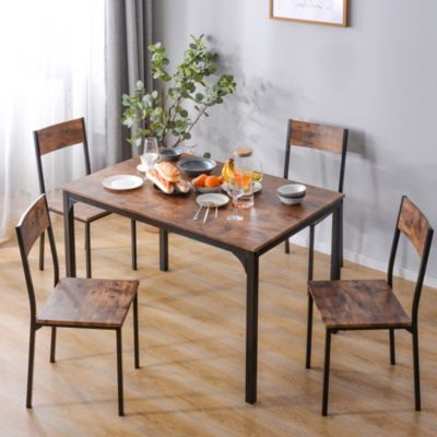 Ensemble Table et Chaises - Table 108x65 cm MDF avec 4 Chaises Métal, Surface PVC, design Gain de Place, Marron
