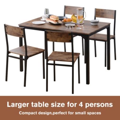 Ensemble Table et Chaises - Table 108x65 cm MDF avec 4 Chaises Métal, Surface PVC, design Gain de Place, Marron