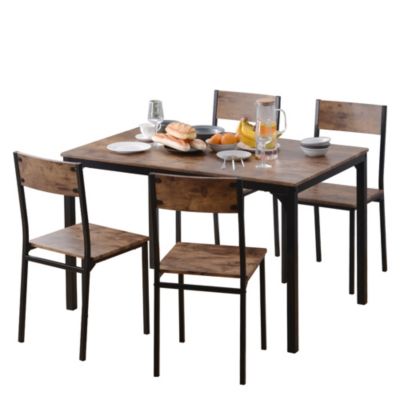 Ensemble Table et Chaises - Table 108x65 cm MDF avec 4 Chaises Métal, Surface PVC, design Gain de Place, Marron