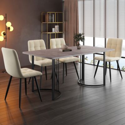 Ensemble Table et Chaises - Table Rectangulaire avec 4 Chaises Rembourrées en Velours, Métal et MDF, Gris/Beige - 140x80x75 cm