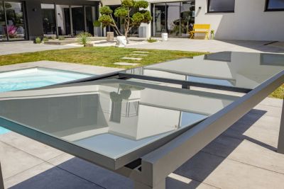 Ensemble table extensible et 10 chaises + 2 fauteuils de jardin Tolede aluminium gris anthracite DCB Garden
