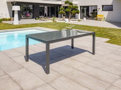 Ensemble table extensible et 10 chaises + 2 fauteuils de jardin Tolede aluminium gris anthracite DCB Garden