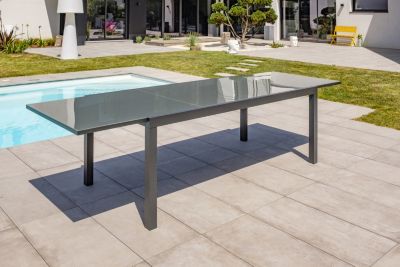 Ensemble table extensible et 10 chaises + 2 fauteuils de jardin Tolede aluminium gris anthracite DCB Garden